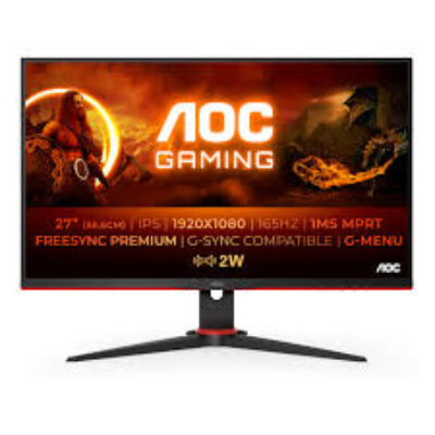 AOC Gaming 27G2SPAE – 27 Inch FHD Monitor, 165Hz, IPS, 1ms MPRT, AMD FreeSync Premium, Speakers, Shadow Control (1920 x 1080 @ 165Hz 250 cd/m², HDMI 1.4/DP 1.2), Black