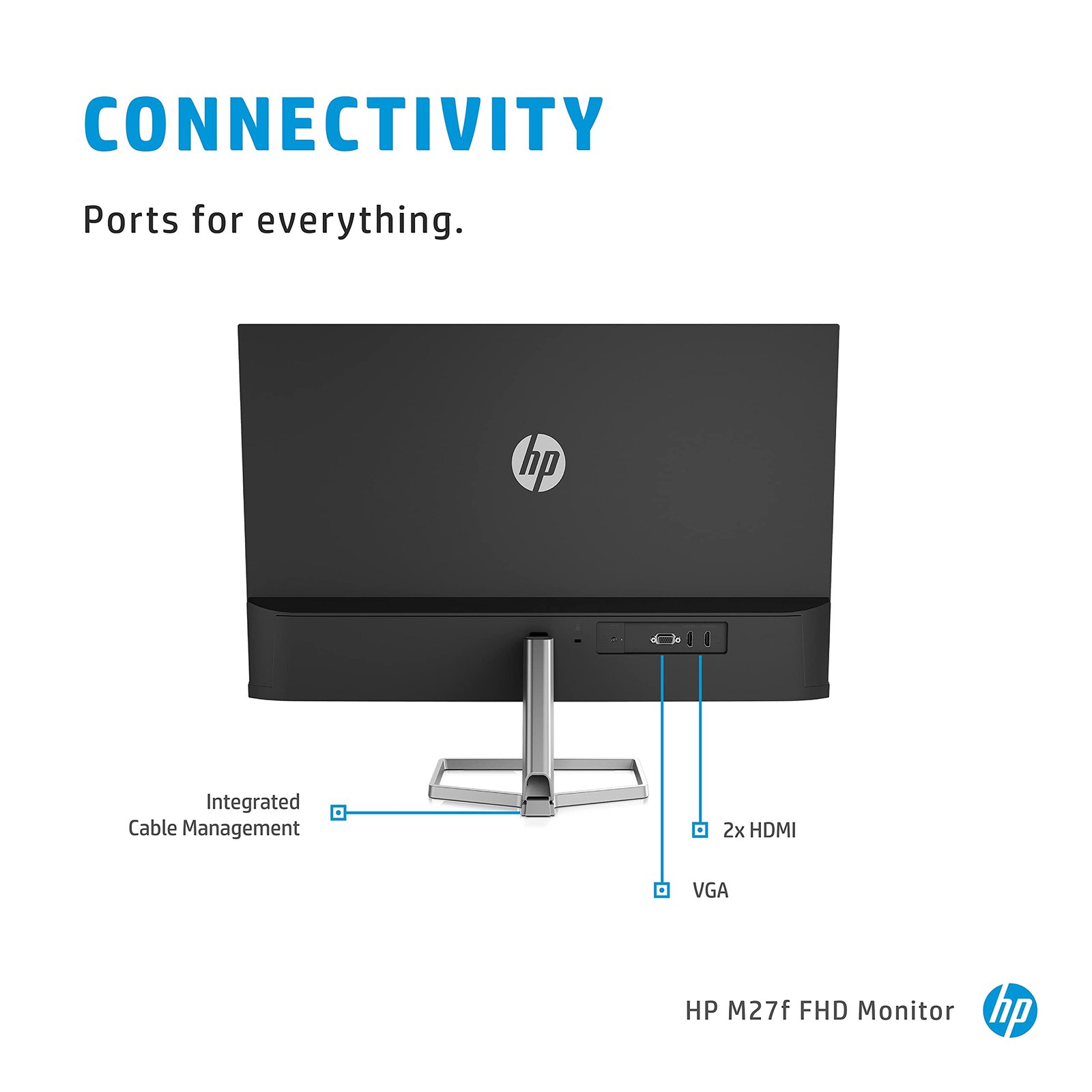 HP Desktop Monitor - 27-inch M27f FHD Monitor,IPS,75Hz,Silver front,Black back - Image 3