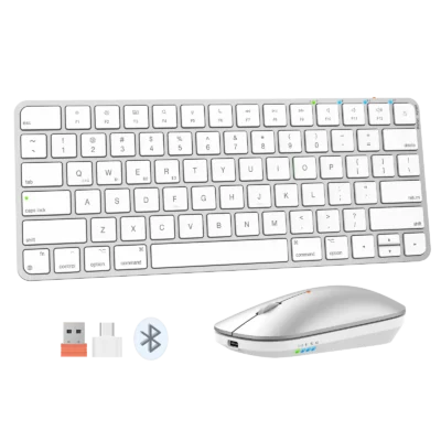 Tastierë Wireless Dual-Mode Meetion C210 (2.4GHz + Bluetooth) për Mac & Windows , White