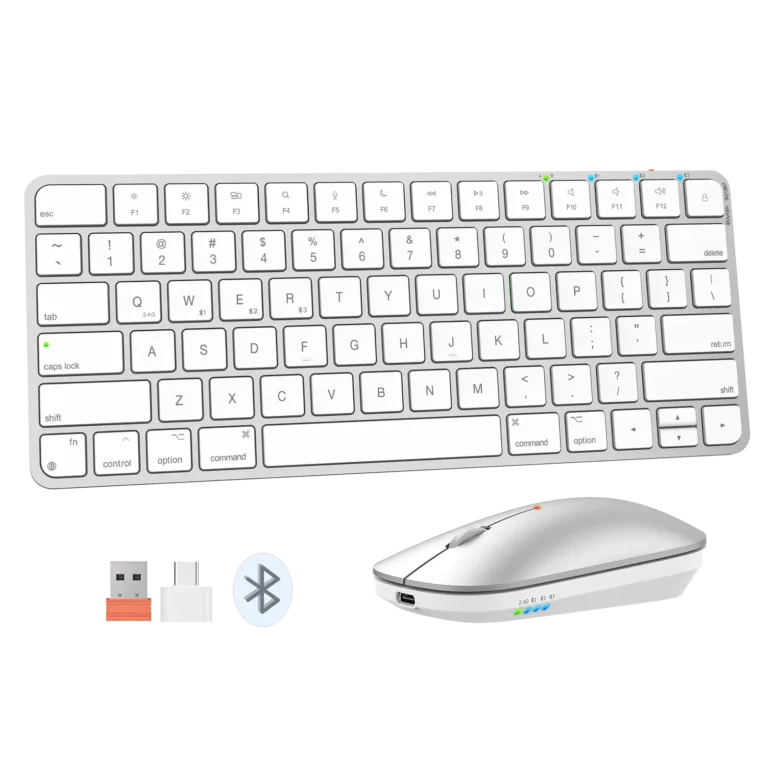 Tastierë Wireless Dual-Mode Meetion C210 (2.4GHz + Bluetooth) për Mac & Windows , White