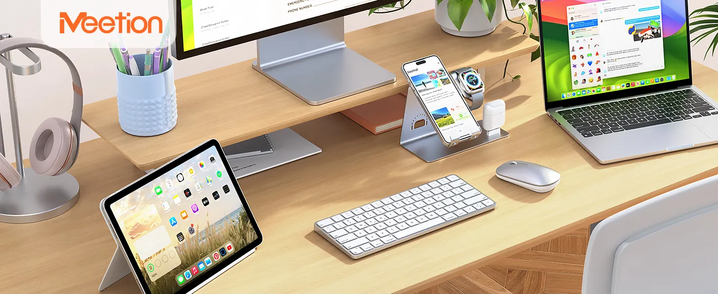Tastierë Wireless Dual-Mode Meetion C210 (2.4GHz + Bluetooth) për Mac & Windows , White - Image 8