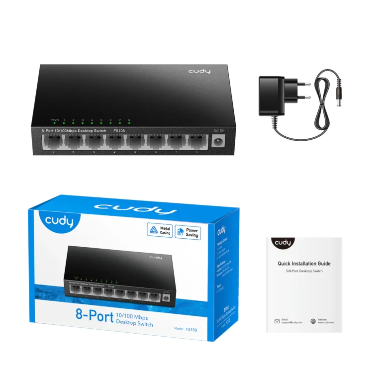 Desktop Switch Cudy FS108 8-Port – 8× 10/100 Mbps RJ45, Metal, Plug-and-Play thumbnail 3
