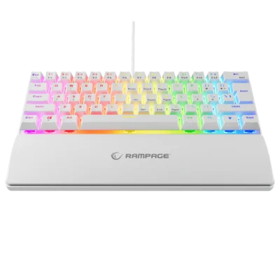 Tastierë Mekanike  Rampage Plower K60 –Gaming, US Layout, Blue Switch, me Mbështetje për Duar, E Bardhë
