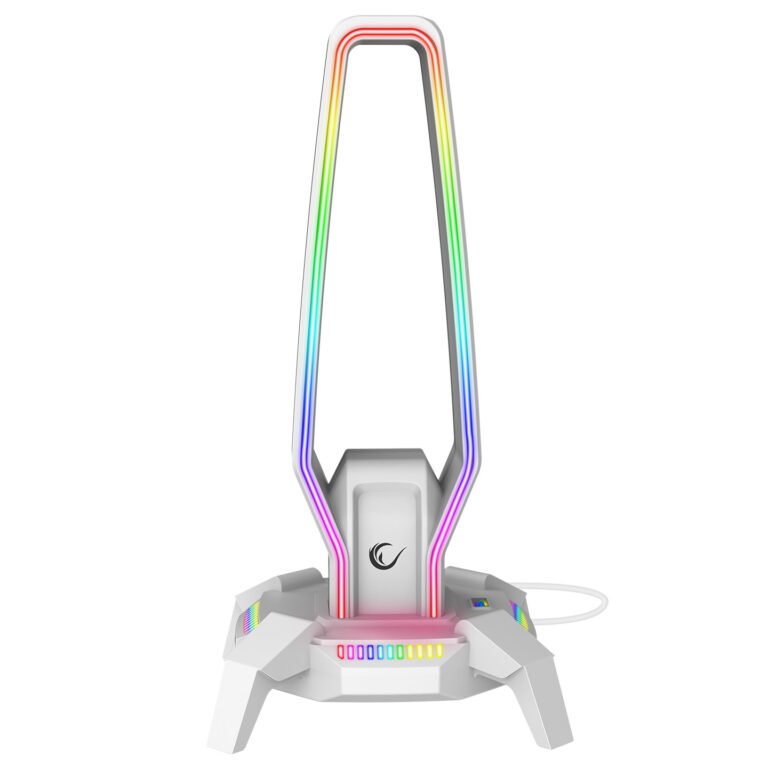 Stand për Kulakë Gaming me RGB + 3 USB + Type‑C + 3.5 mm – Rampage RM‑H27 – E Bardhe thumbnail 2