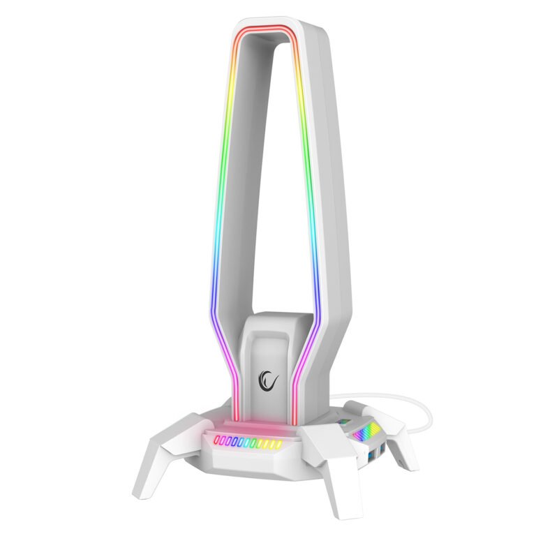 Stand për Kulakë Gaming me RGB + 3 USB + Type‑C + 3.5 mm – Rampage RM‑H27 – E Bardhe thumbnail 3
