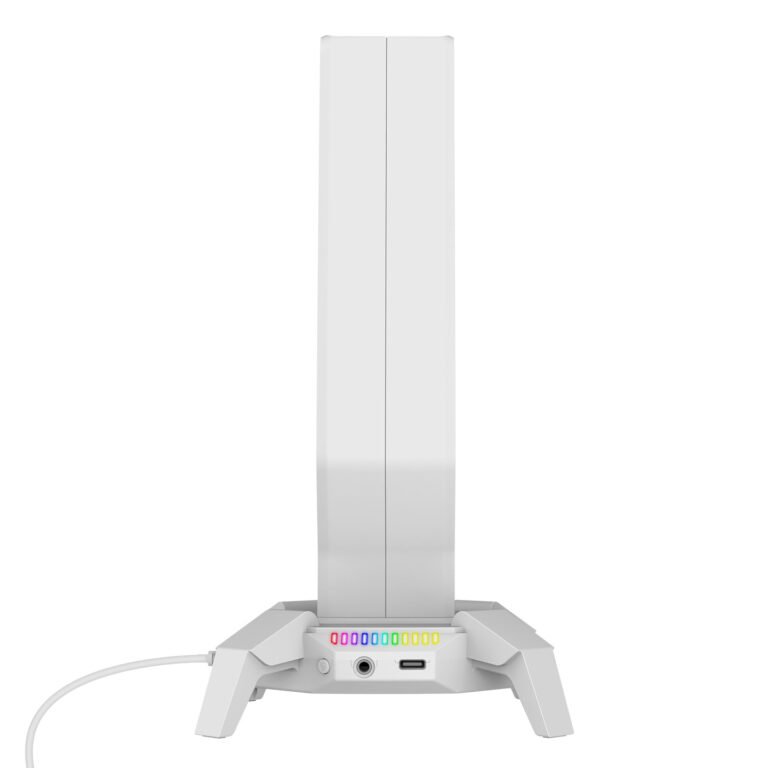 Stand për Kulakë Gaming me RGB + 3 USB + Type‑C + 3.5 mm – Rampage RM‑H27 – E Bardhe thumbnail 4