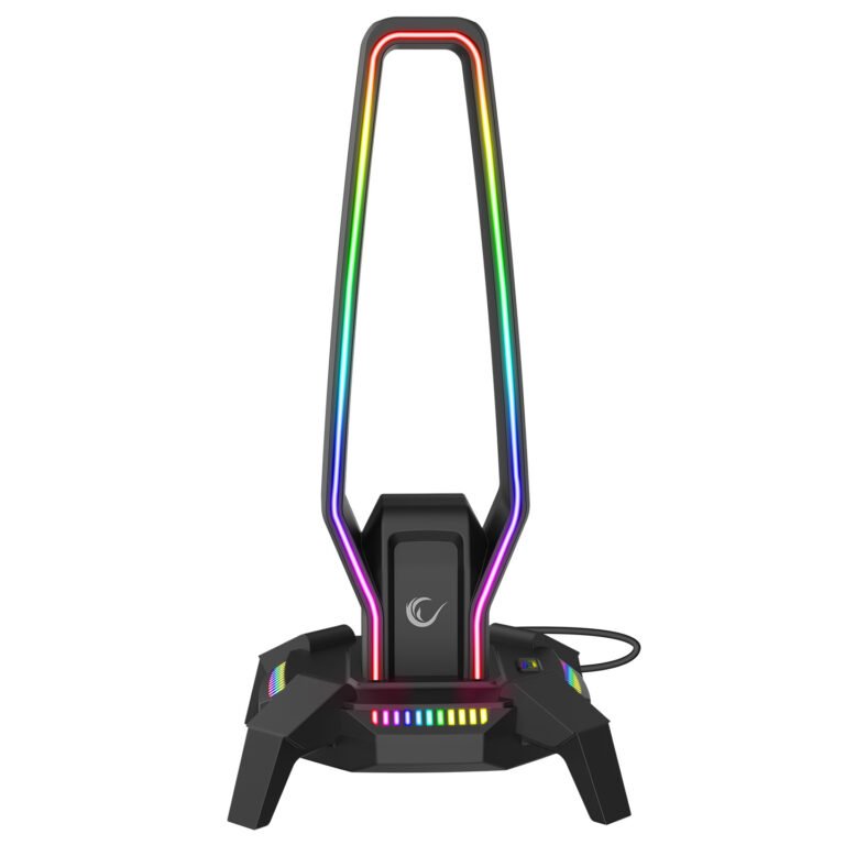 Stand për Kulakë Gaming me RGB + 3 USB + Type‑C + 3.5 mm – Rampage RM‑H27 – E Zezë thumbnail 2
