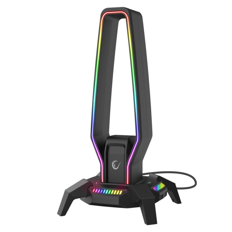 Stand për Kulakë Gaming me RGB + 3 USB + Type‑C + 3.5 mm – Rampage RM‑H27 – E Zezë thumbnail 3