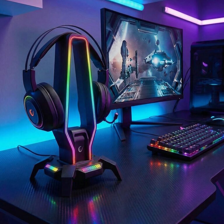 Stand për Kulakë Gaming me RGB + 3 USB + Type‑C + 3.5 mm – Rampage RM‑H27 – E Zezë thumbnail 5