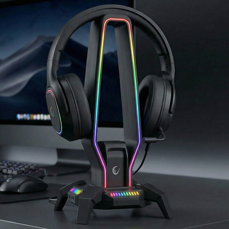 Stand për Kulakë Gaming me RGB + 3 USB + Type‑C + 3.5 mm – Rampage RM‑H27 – E Zezë thumbnail 6