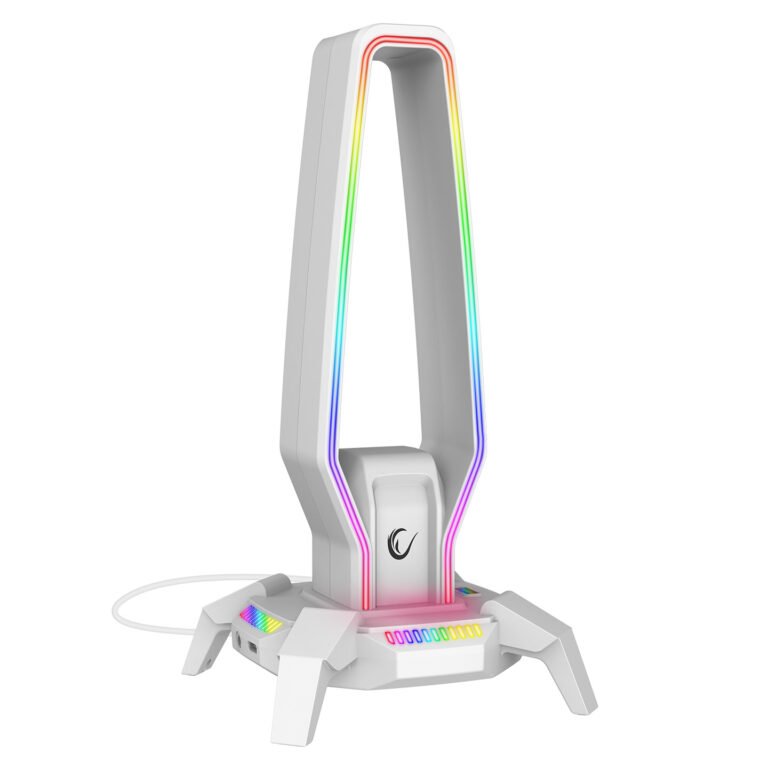 Stand për Kulakë Gaming me RGB + 3 USB + Type‑C + 3.5 mm – Rampage RM‑H27 – E Bardhe