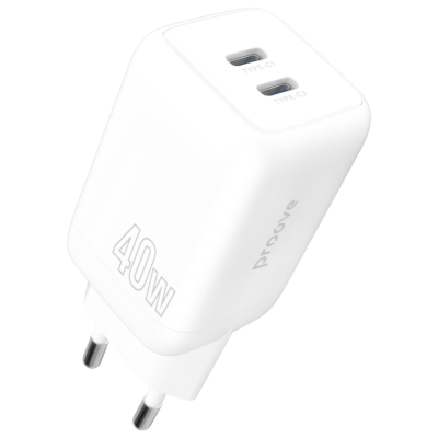Karikues muri Proove Silicone Power, 40W, me 2×Type-C, i bardhë
