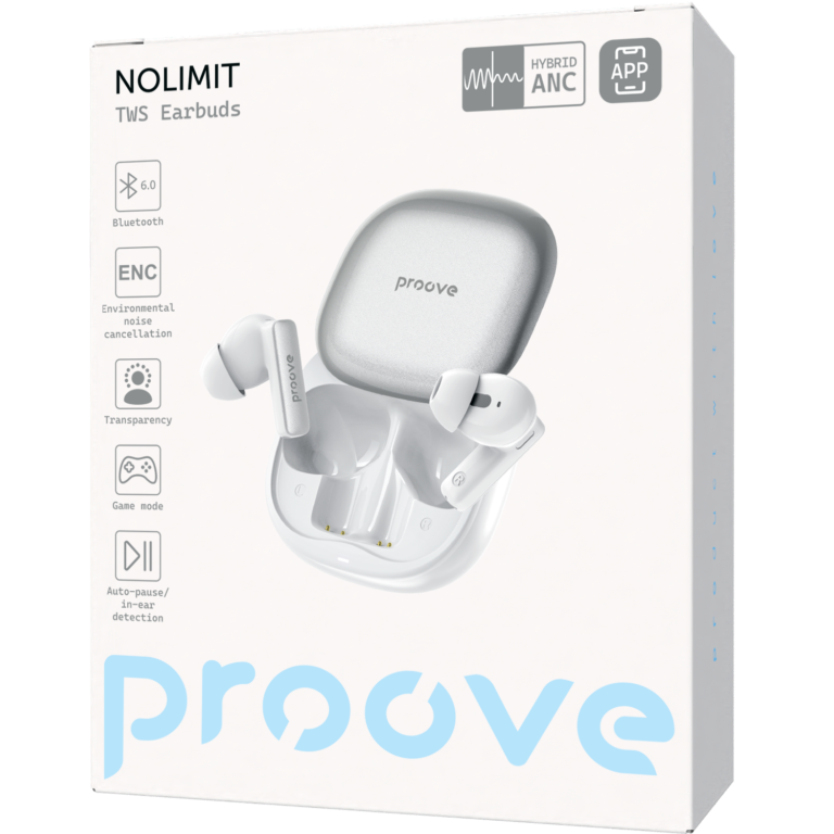 Dëgjuse wireless Proove NoLimit TWS me Hybrid ANC dhe aplikacion inteligjent (APP), të bardha thumbnail 5