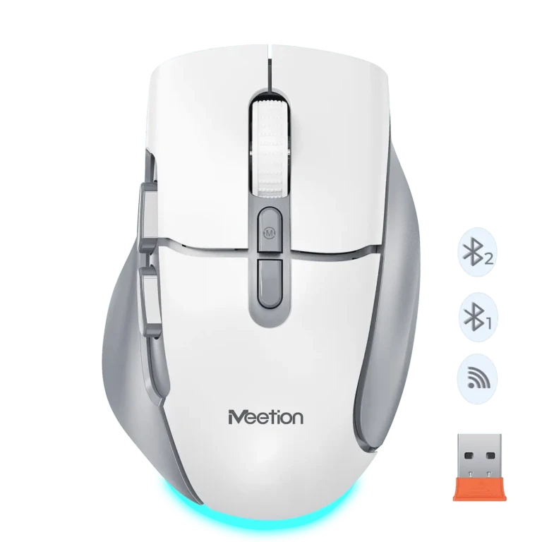 Maus Wireless & Bluetooth Meetion BTM001 – Dual-Mode, 7 butona silent, I bardhe