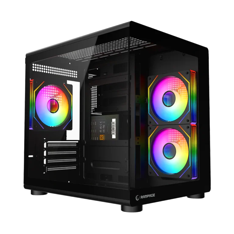 Kasë PC Rampage MiniD V1 – Micro-ATX, Xham i Temperuar, 3× Ventilatorë ARGB, E Zezë thumbnail 3