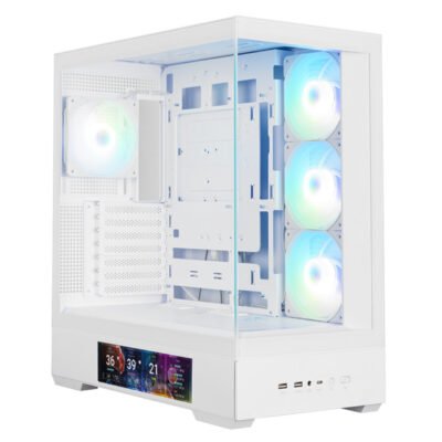 Kasë Gaming Zalman P40 DS – Ekran LCD 9.1″, 4× ARGB Fan, ATX Mid Tower – E Bardhë