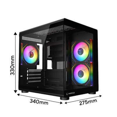 Kasë PC Rampage MINID V1 me PSU 600W 80+ Bronze – M-ATX, Xham i Temperuar, 3× ARGB Fan – E Zezë