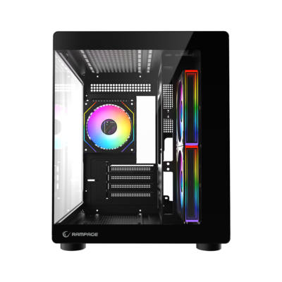 Kasë PC Rampage MiniD V1 – Micro-ATX, Xham i Temperuar, 3× Ventilatorë ARGB, E Zezë