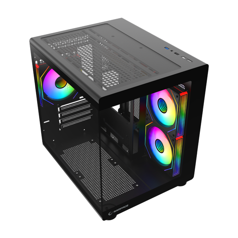 Kasë PC Rampage MiniD V1 – Micro-ATX, Xham i Temperuar, 3× Ventilatorë ARGB, E Zezë thumbnail 2