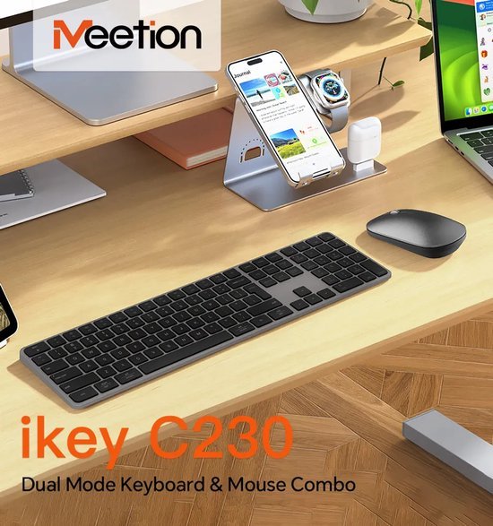Meetion iKey C230MW 2.4G+Bluetooth 2-in-1 Combo(keyboard+mouse) White US thumbnail 2