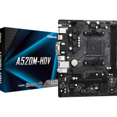 Pllakë Amë ASRock A520M-HDV – AM4, DDR4, M.2, HDMI/DVI/VGA, Micro-ATX