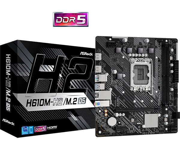 Pllakë Amë ASRock H610M-H2/M.2 D5 – LGA1700, 2× DDR5, PCIe 4.0, M.2, Micro-ATX