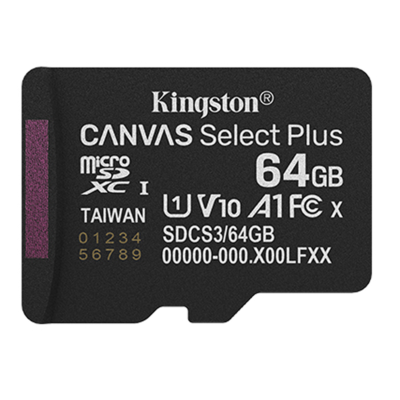 Kartë Memorie microSD Kingston Canvas Select Plus 64GB me Adapter – deri 100 MB/s, A1
